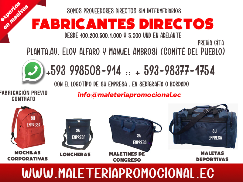 CONFECCIONISTAS DIRECTOS DE MOCHILAS Y MALETAS EN ECUADOR