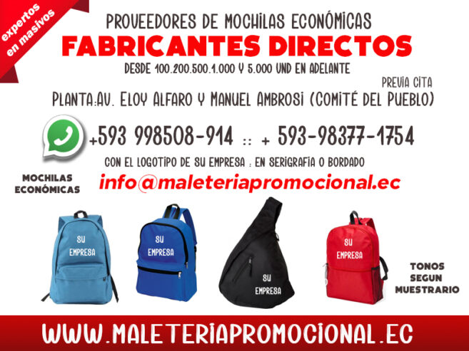 FABRICANTE DIRECTOS DE ARTICULOS PROMOCIONALES EN ECUADOR MOCHILAS