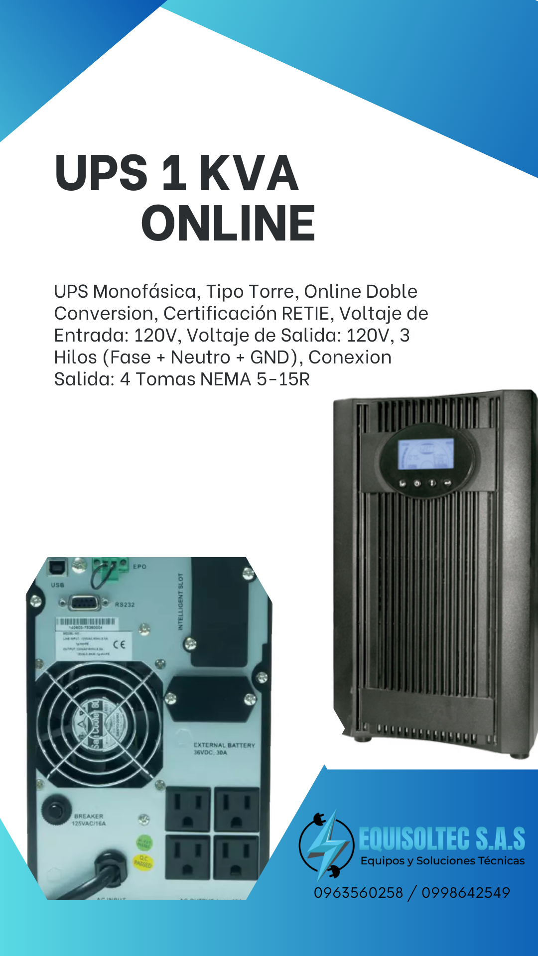 UPS ONLINE 1KVA, UPS ONLINE 2KVA, UPS ONLINE 3KVA 120V