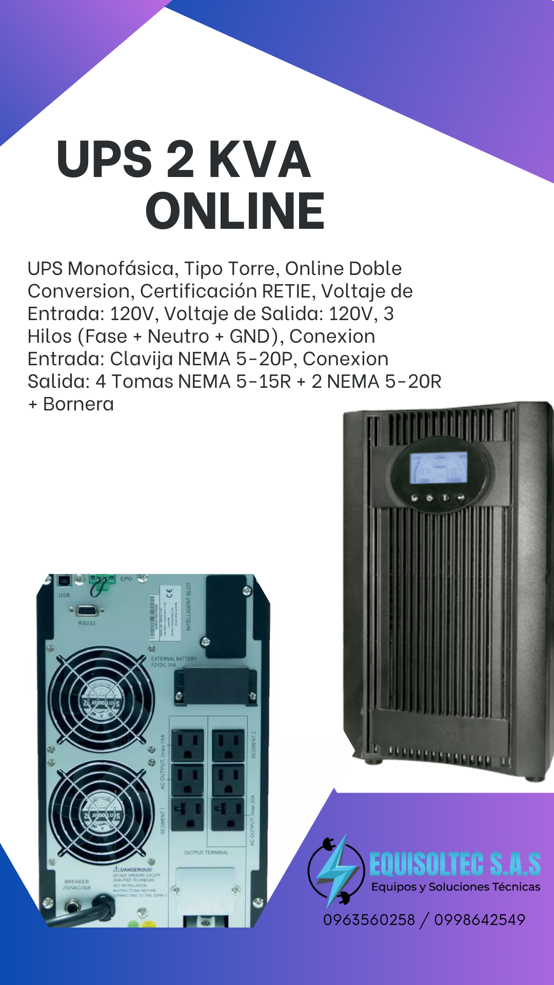 UPS ONLINE 1KVA, UPS ONLINE 2KVA, UPS ONLINE 3KVA 120V