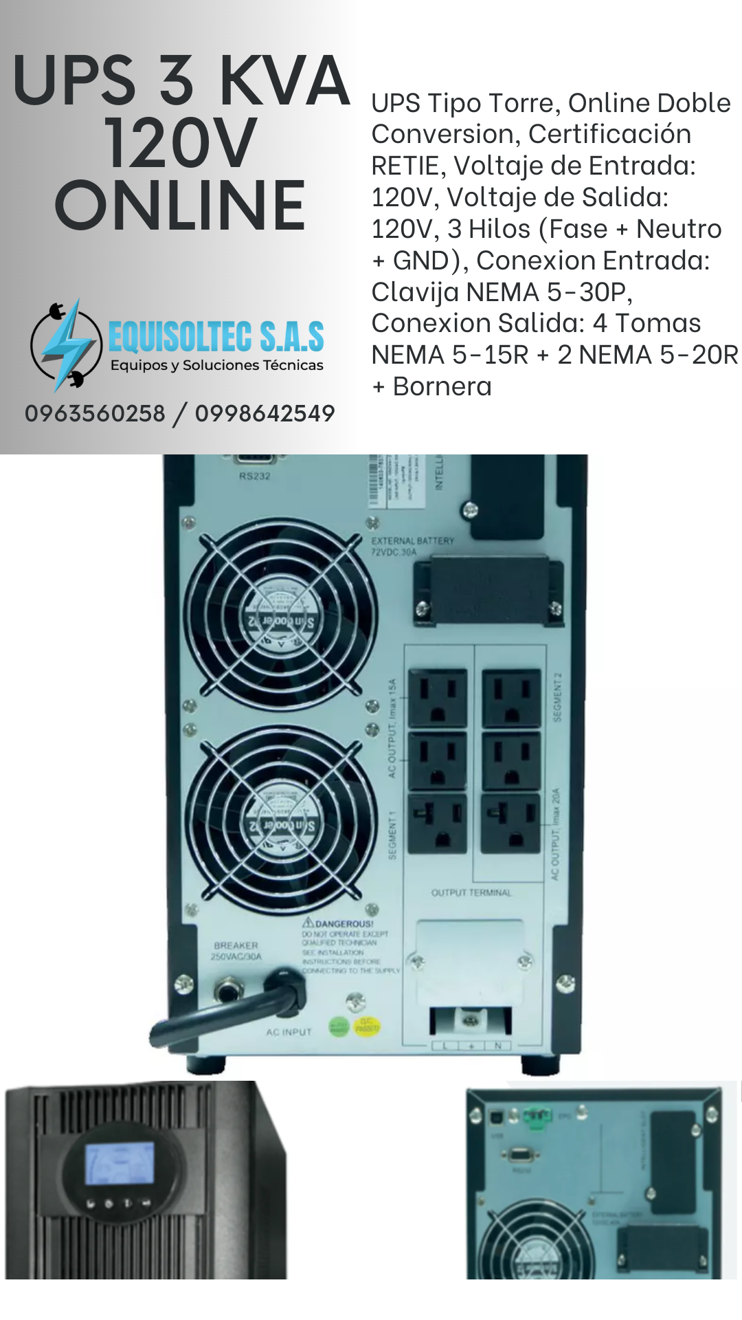 UPS ONLINE 1KVA, UPS ONLINE 2KVA, UPS ONLINE 3KVA 120V
