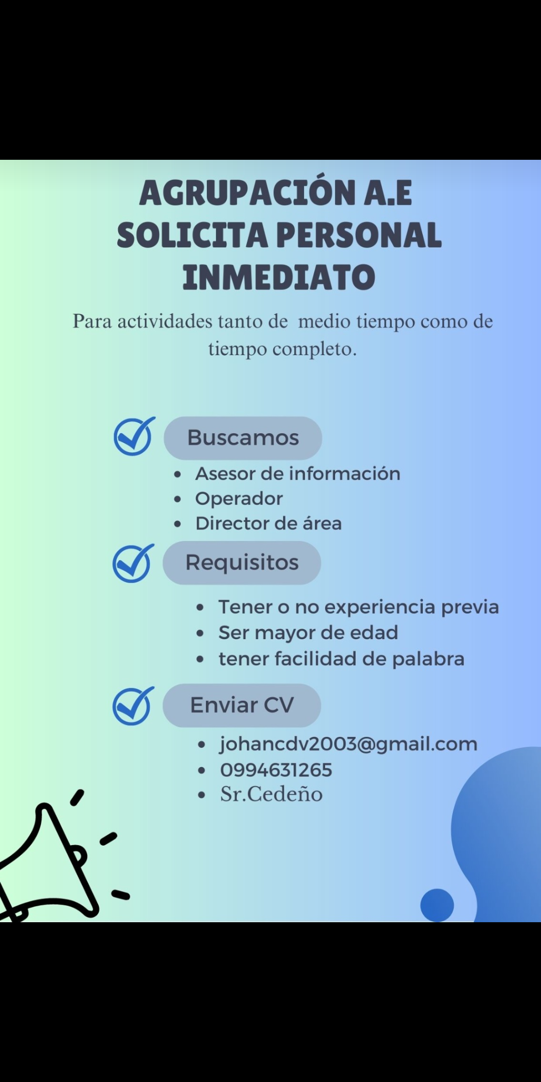 Se solicita personal inmediato